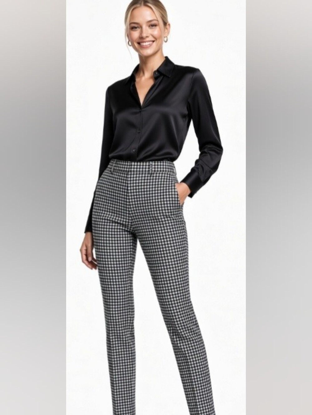 Talbots Petite Cotton High-Waist Black & White Gingham Ponte Pants(sz:4p)